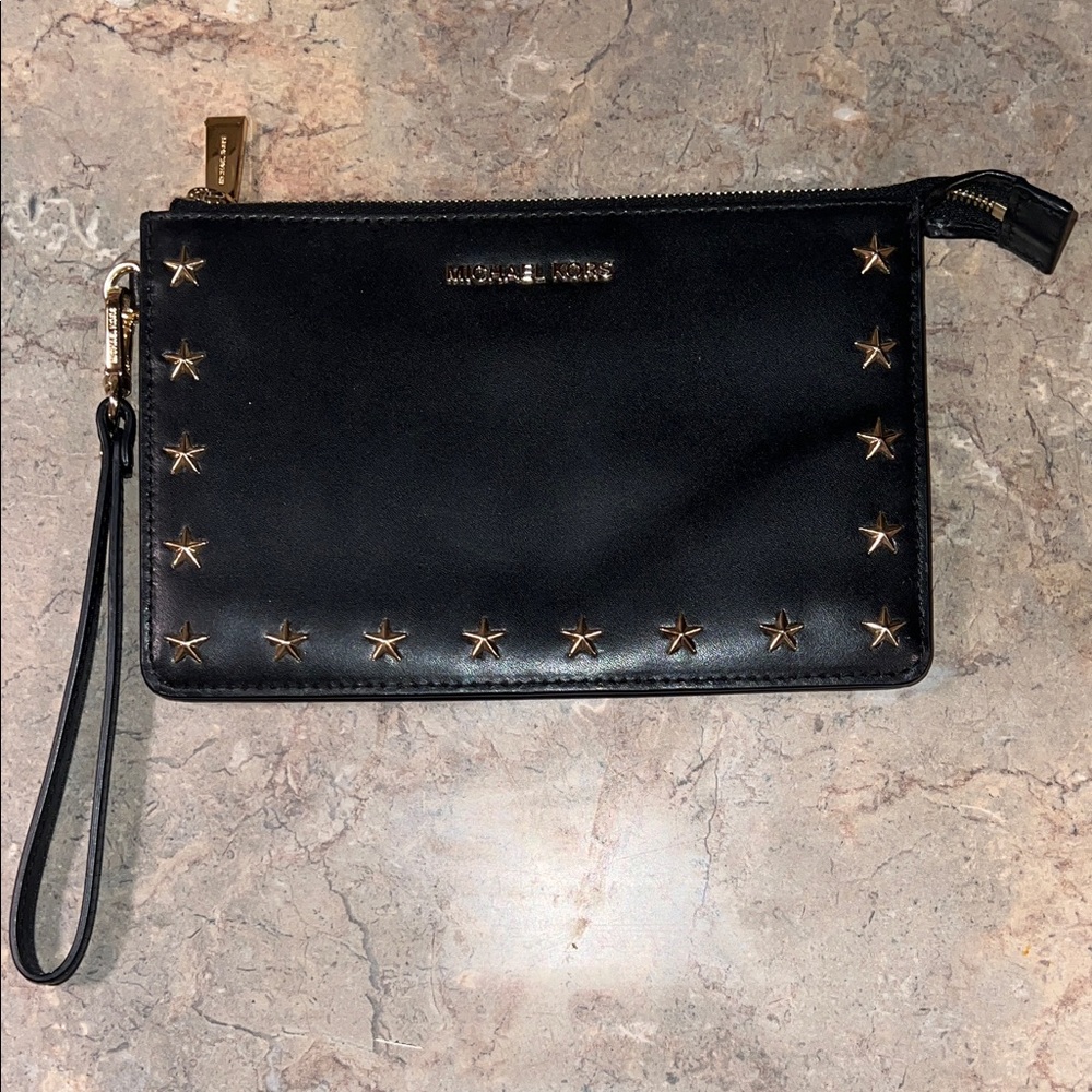 Michael Kors Black Wristlet with Gold Star Accents